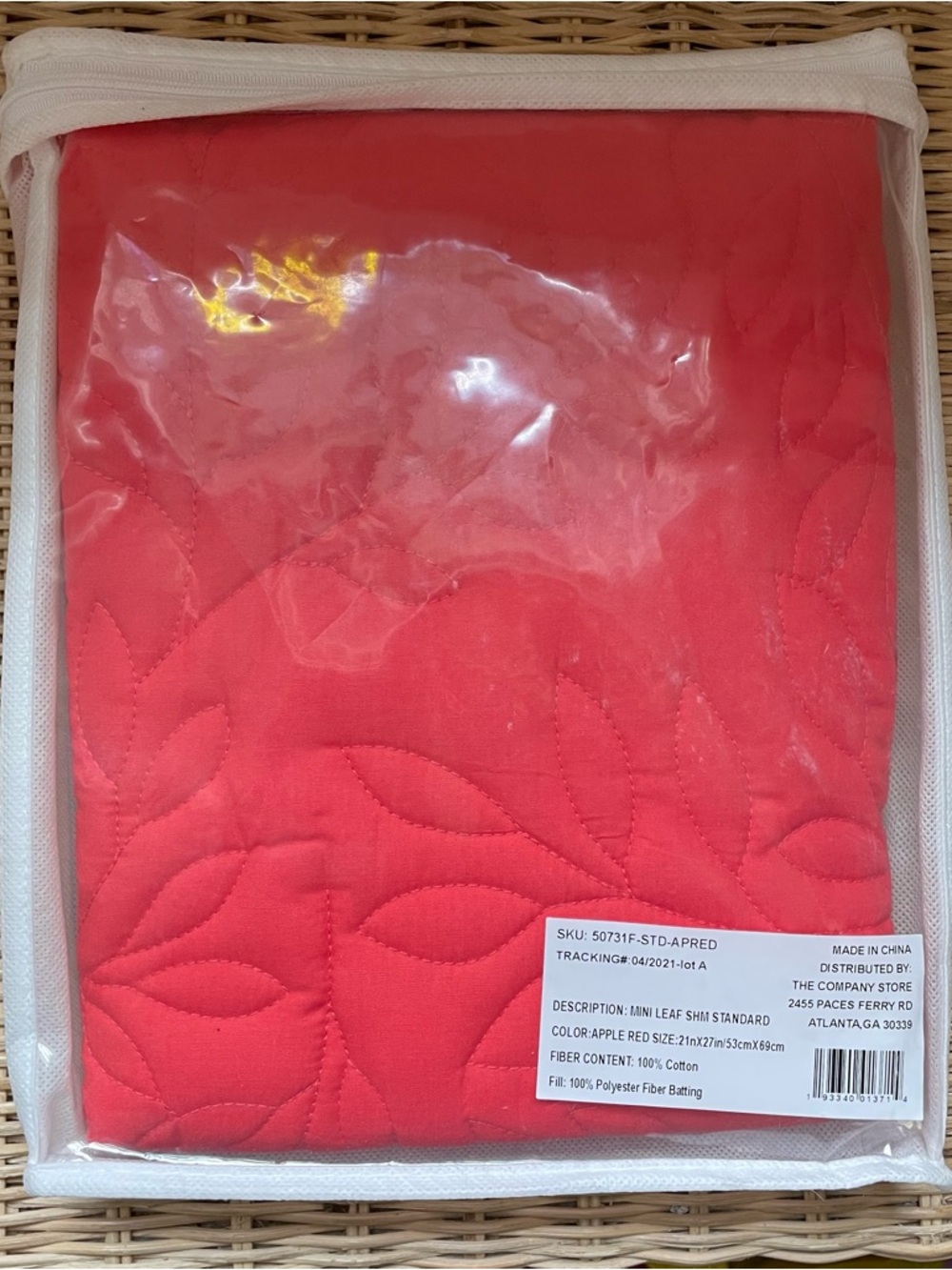 The Company Store Mini Leaf Standard Sham Red / Coral Cotton Quilted Pillow Sham